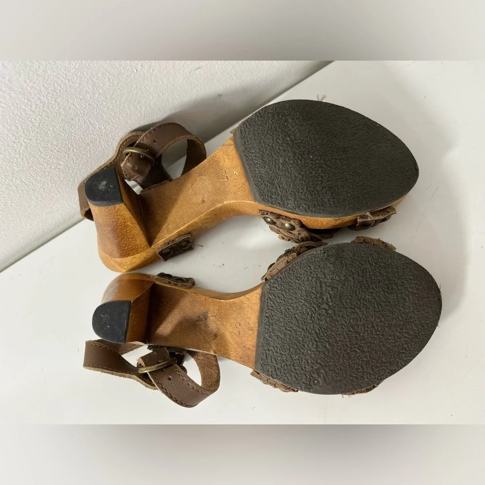 Zara Braided Leather Strap Heeled Sandals Eur Size 37 Womens Brown - Picture 7 of 9